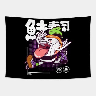 SALMON SUSHI JUMP (back print) Tapestry