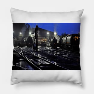 Early morning steam loco shed Pillow