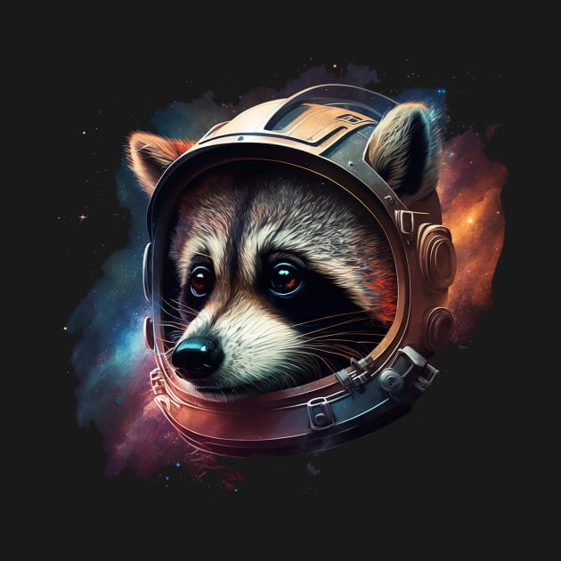 space raccoon by a cat cooking
