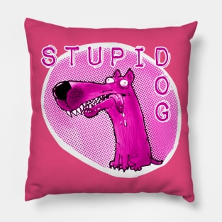 stupid dog funny cartoon with text Pillow