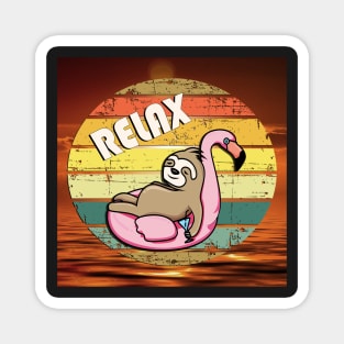 Sloth Funny Graphic Design Retro Relax Sunset Sloths & Flamingo in Sunset Vintage Ocean Magnet