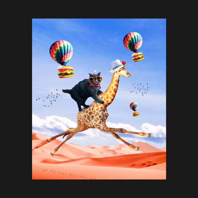 Cat Giraffe - Cat Riding Flying Giraffe with Burger by Random Galaxy