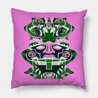 omega totem in mecha sentinel disguise ecopop tribal olmec pink mask Pillow