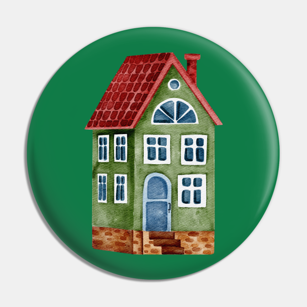 GREEN VILLAGE HOUSE WATERCOLOR House Watercolor Pin TeePublic