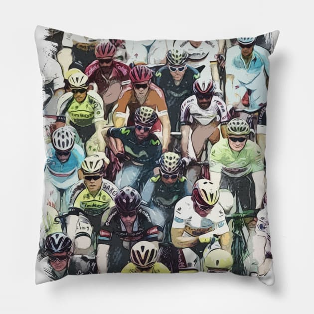 PELOTON / Abstract fan art / Cycling heroes series #01 Pillow by Naumovski