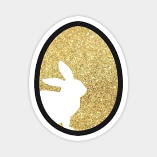 Easter Bunny Silhouette in Gold Faux Glitter Easter Egg Magnet