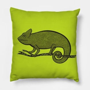 Chameleon Ink Art - cool animal design - on vibrant yellow green Pillow