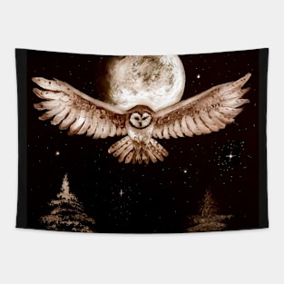 Owl with full moon Tapestry