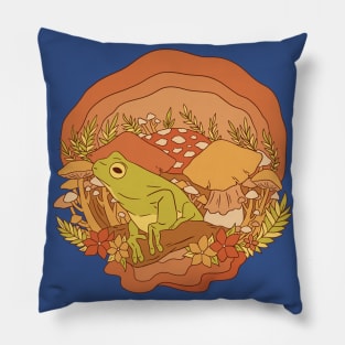 Cottagecore Aesthetic Mushrooms and Frog Pillow