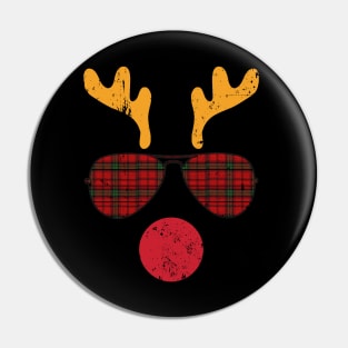 Cool Reindeer Face With Plaid Sunglasses Funny Christmas Pin