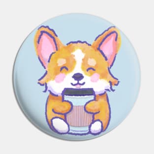 Happy Corgi Kawaii Coffee Lovers Watercolor digital Illustration Pin