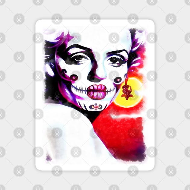 Marilyn Monroe with sugar skull make up Magnet by AnnArtshock