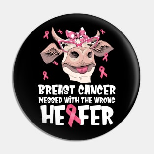 In October We Wear Pink Ribbon Cute Cow  Breast Cancer Month Pin