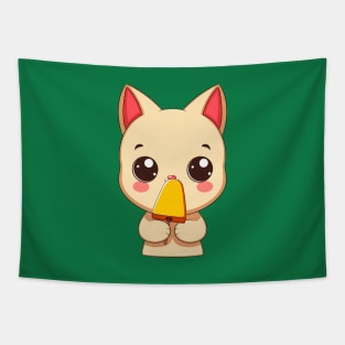 Cat Eating a Mango Ice Popsicle Tapestry