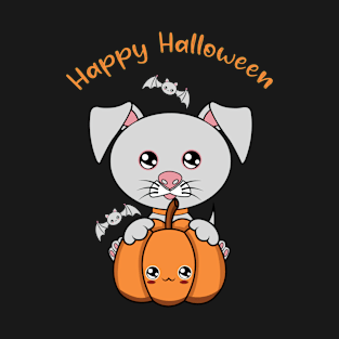 Happy Halloween Cute dog, Kawaii black dog with pumpkin T-Shirt