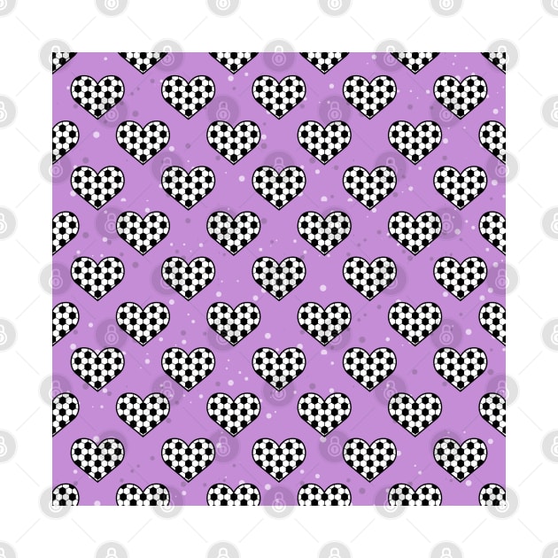 Football / Soccer Ball Texture In Heart Shape - Seamless Pattern on Purple Background by DesignWood-Sport