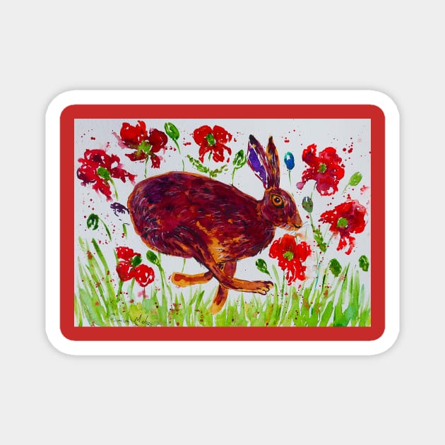 Hare Leaping among Poppies Magnet by Casimirasquirkyart