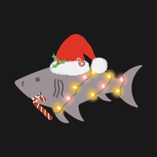 Shark Santa Hat Candy Cane Peppermint Candies Christmas T-Shirt