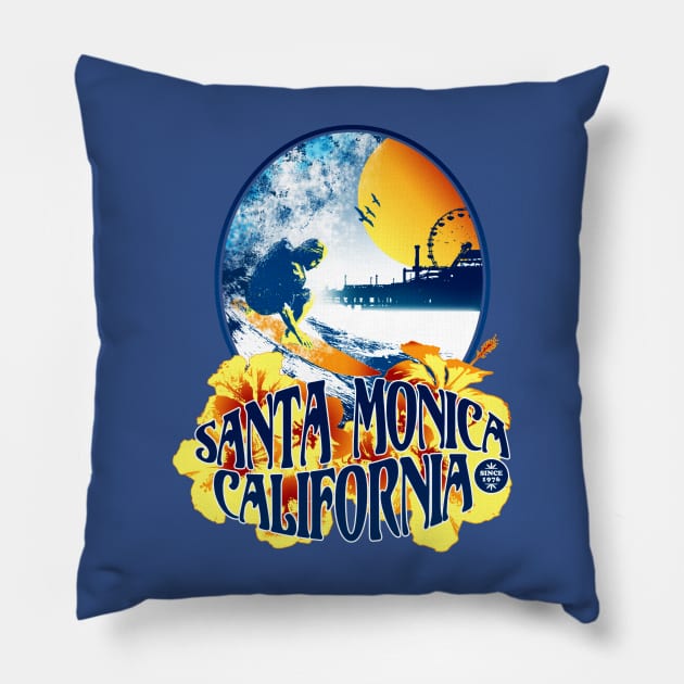 Santa Monica California Pillow by Smiley Mike & Layla