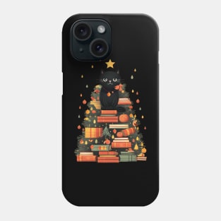 Cute Christmas Cat Books Tree Phone Case