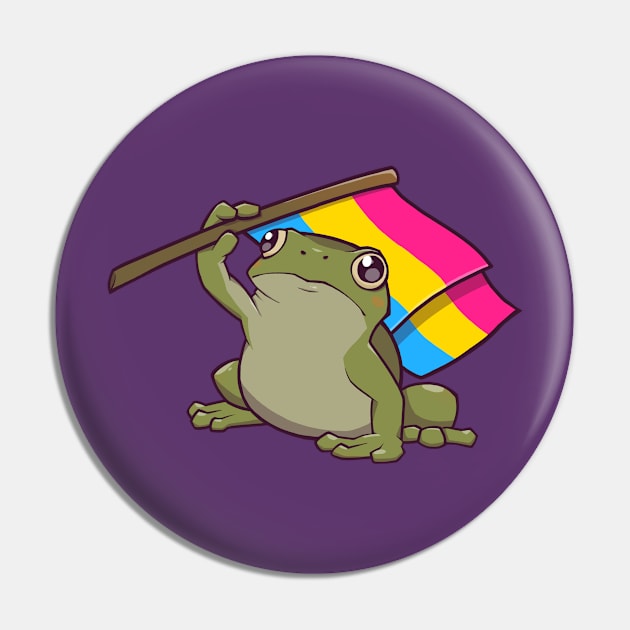 Pansexual Pride Flag-Holding Frog Pin by saltuurn