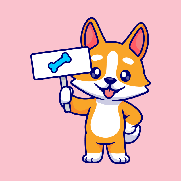 Cute Corgi Dog Holding Bone Board Cartoon by Catalyst Labs