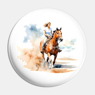 Horseback Beach Riding Watercolor Pin