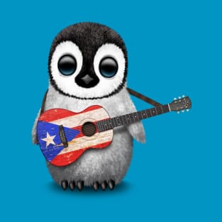 Baby Penguin Playing Puerto Rican Flag Guitar T-Shirt