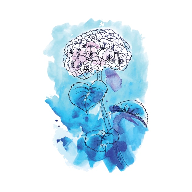 Blue Hydrangea Watercolor by SWON Design