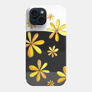 A Rain of Daisies - Hand Drawn Design with Warm Orange and Bright Yellow Petals Phone Case