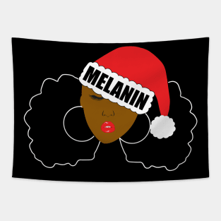 Melanin Christmas Santa Hat Afro Puffs Tapestry