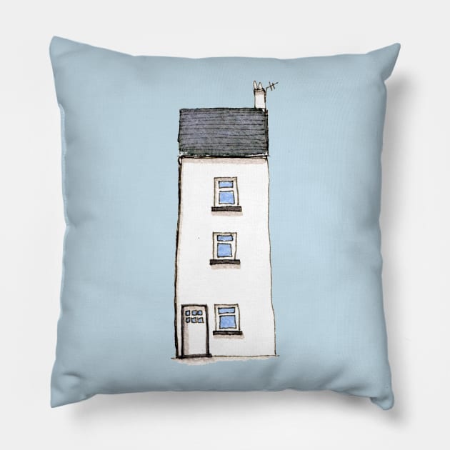 Cottage in Devon White Watercolor Pillow by NicSquirrell