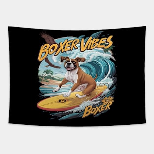 Majestic Boxer Dog Surfing Tapestry