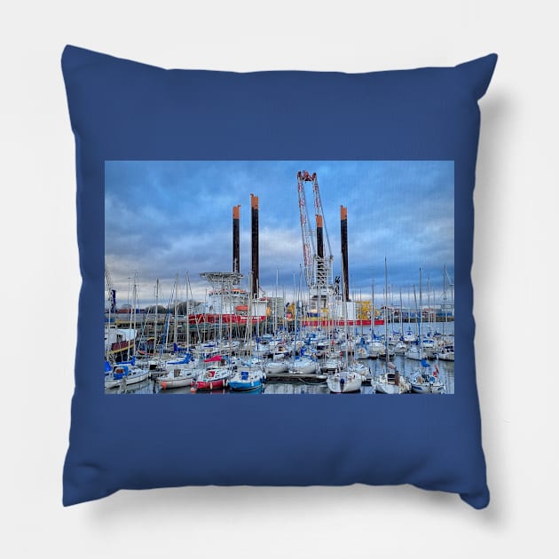 Big Ships and Yachts Pillow by Violaman