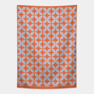 Retro Geometric Pattern Apricot Crush, Blue Tapestry