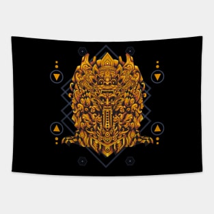 Barong Rangda Yellow Color Sacred Geometry Tapestry