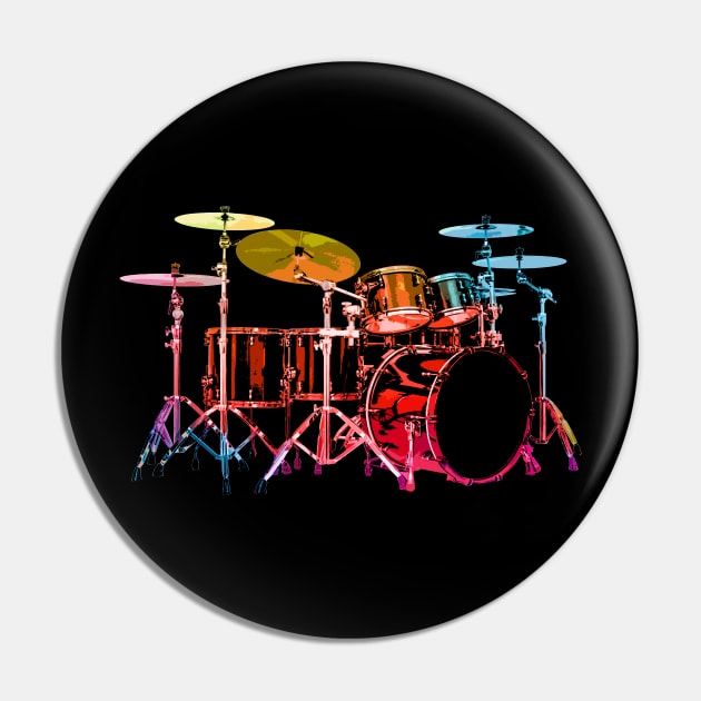 Drum Set (bold digital colors) Pin by robotface