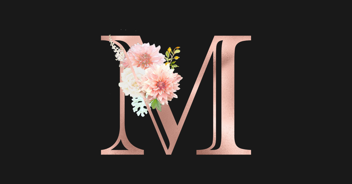 Letter M Rose Gold Monogram Blush Pink Flowers - Most Recent - Sticker