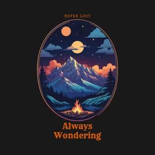 Never Lost Always Wondering Mountains Hiking T-Shirt