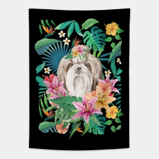 Tropical Long Haired Brown White Shih Tzu 12 Tapestry