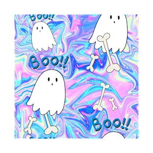 Ghosts and Bones Pastel Grunge Pattern T-Shirt