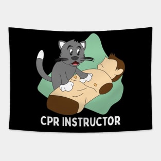 Cat Practicing First Aid Funny CPR Instructor Gift Tapestry