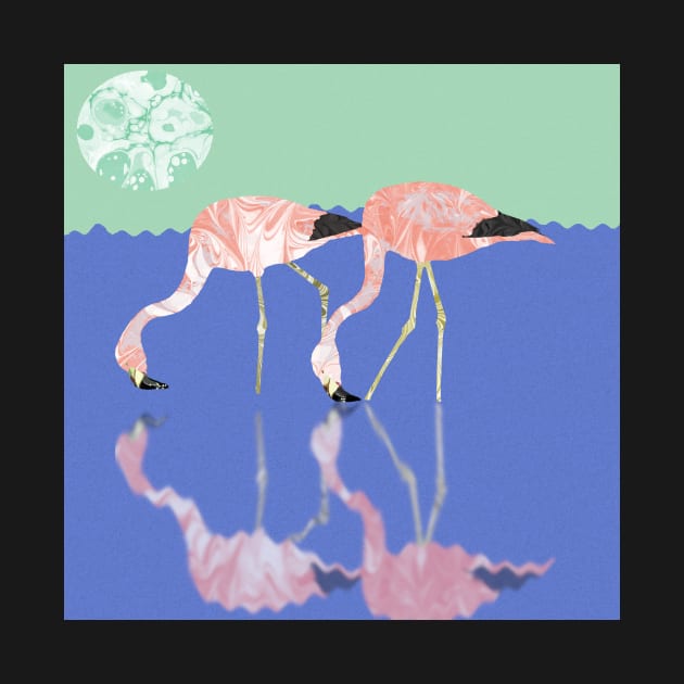 Marbled Paper Wading Flamingos by MarbleCloud