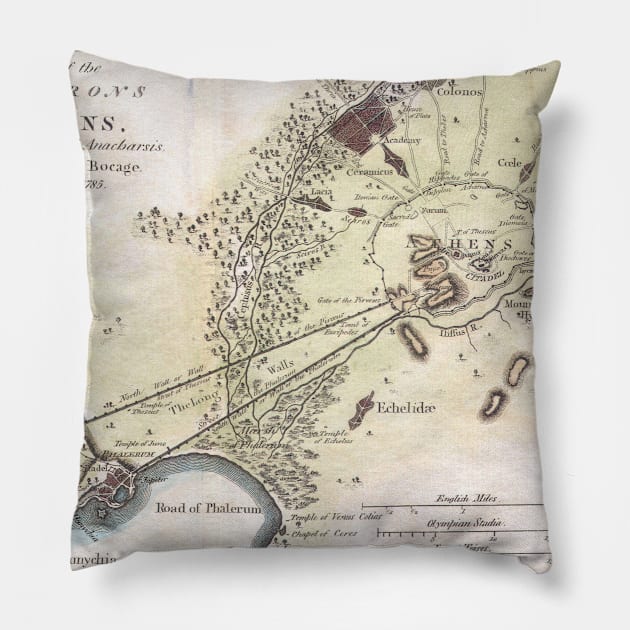 Vintage Map of Athens (1784) Pillow by Bravuramedia