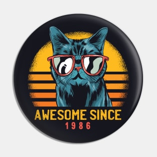 Retro Cool Cat Awesome Since 1986 // Awesome Cattitude Cat Lover Pin