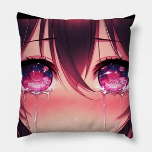 Anime Eyes - Sad Girl Pink Pillow