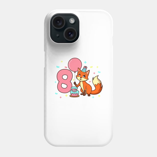 I am 8 with fox - girl birthday 8 years old Phone Case by Modern Medieval Design