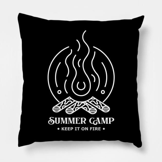 Summer Camp Fire Pillow by VEKTORKITA