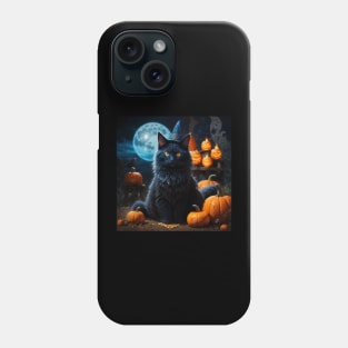 Sleek witch cat on Halloween night Phone Case