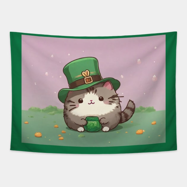 Cute St. Paddy's day pusheen Tapestry by Love of animals